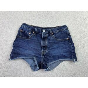 Levi's 501 Denim Shorts Womens 28 Blue Button Fly Cutoff Frayed Hem Dark Wash